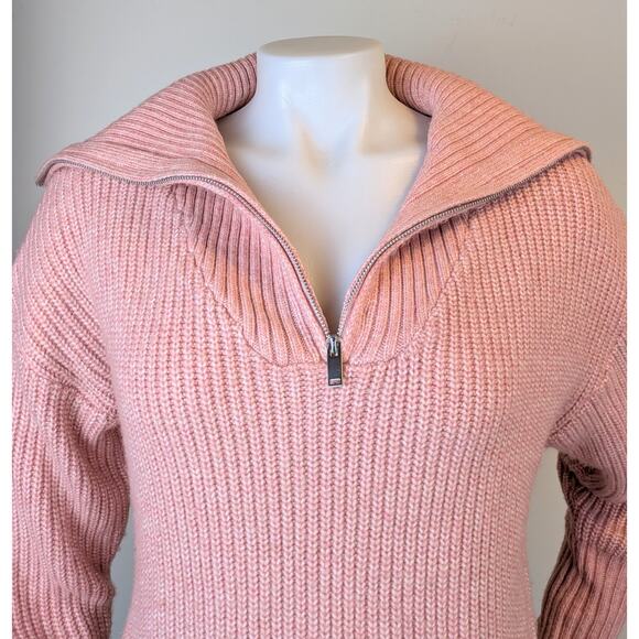 NEW Cupcakes And Cashmere Sweater Medium Pink Half Zip Ribbed Knit Collared - Picture 4 of 10